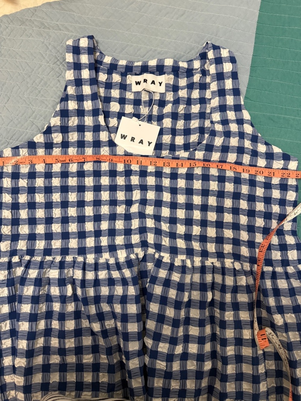 WRAY NWT Blue Checkered Sleeveless Midi Dress - Picture 6 of 6